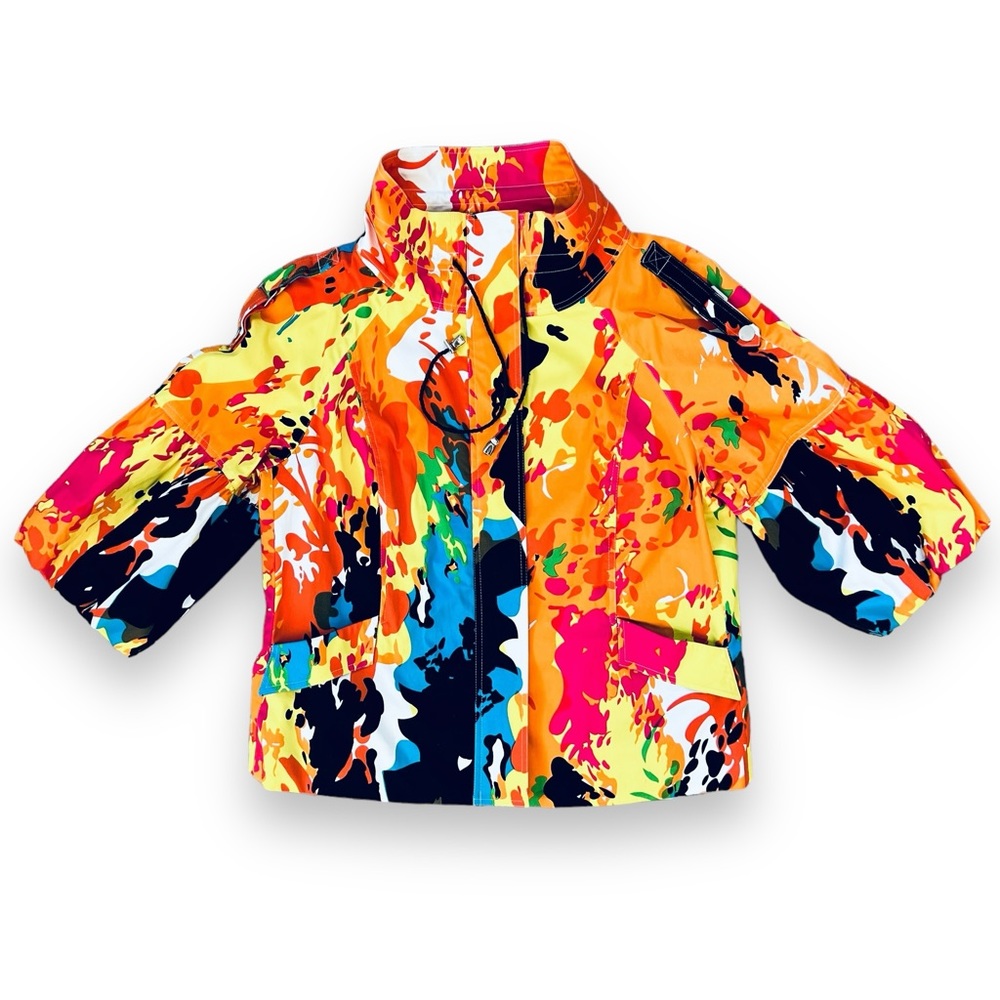 Vintage Just B Jacket Multicolored Zip Up 3/4 Bell Sleeves and Pockets